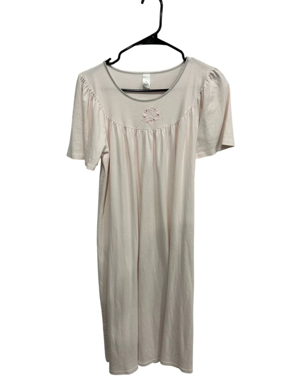 Calida XS Embroidered Cream Nightgown Cotton Short Sleeve Relaxed Calmcore Hygge